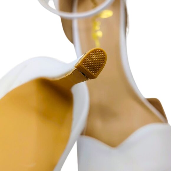 Lulus Kimo White Scalloped Ankle Strap Heels | Size 9 NWT - Picture 12 of 12